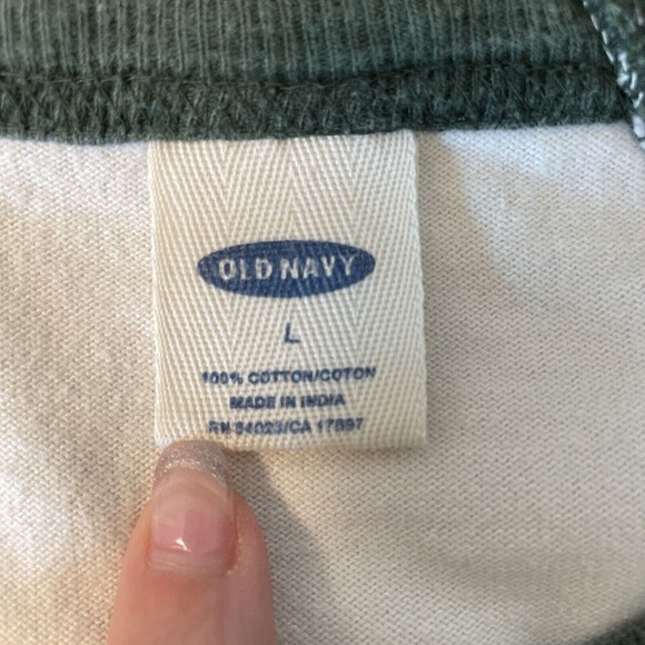 Vintage Old Navy Sweatshirt Green Cream Navy Lettering Patch L Large 2002 - Picture 5 of 8